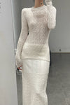 SWAYING/KNIT striped diagonal sleeve bottoming shirt SW23AW1T14 white